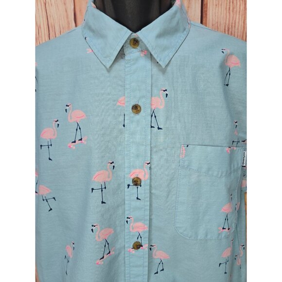 Party Pants Mens Flamingo Print Cabana Shirt Medium - Picture 3 of 8